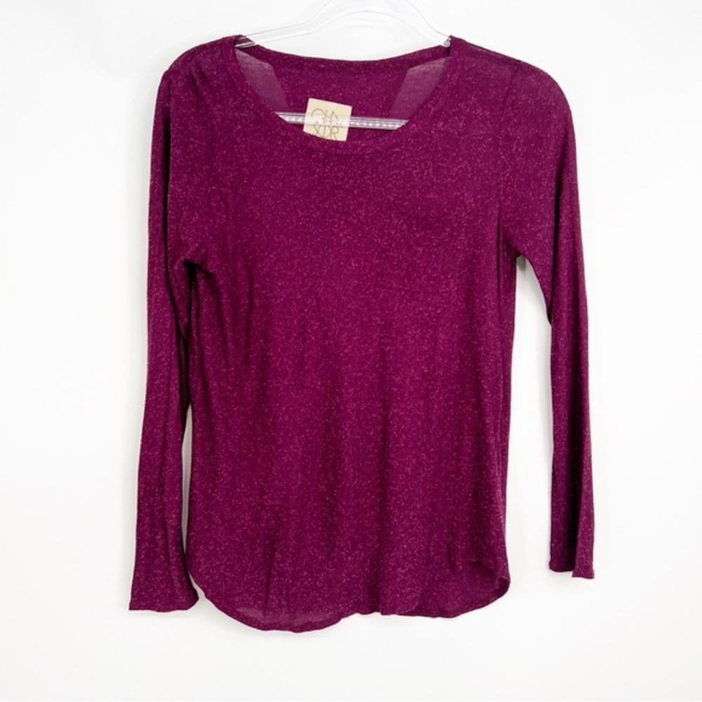 NWT Chaser Plum Silk Blend Split Back Long Sleeve Top, Size Small